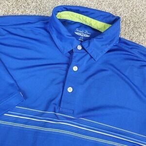 Straight Down Mens Large Blue Striped Performance Stretch Polo Short Sleeve